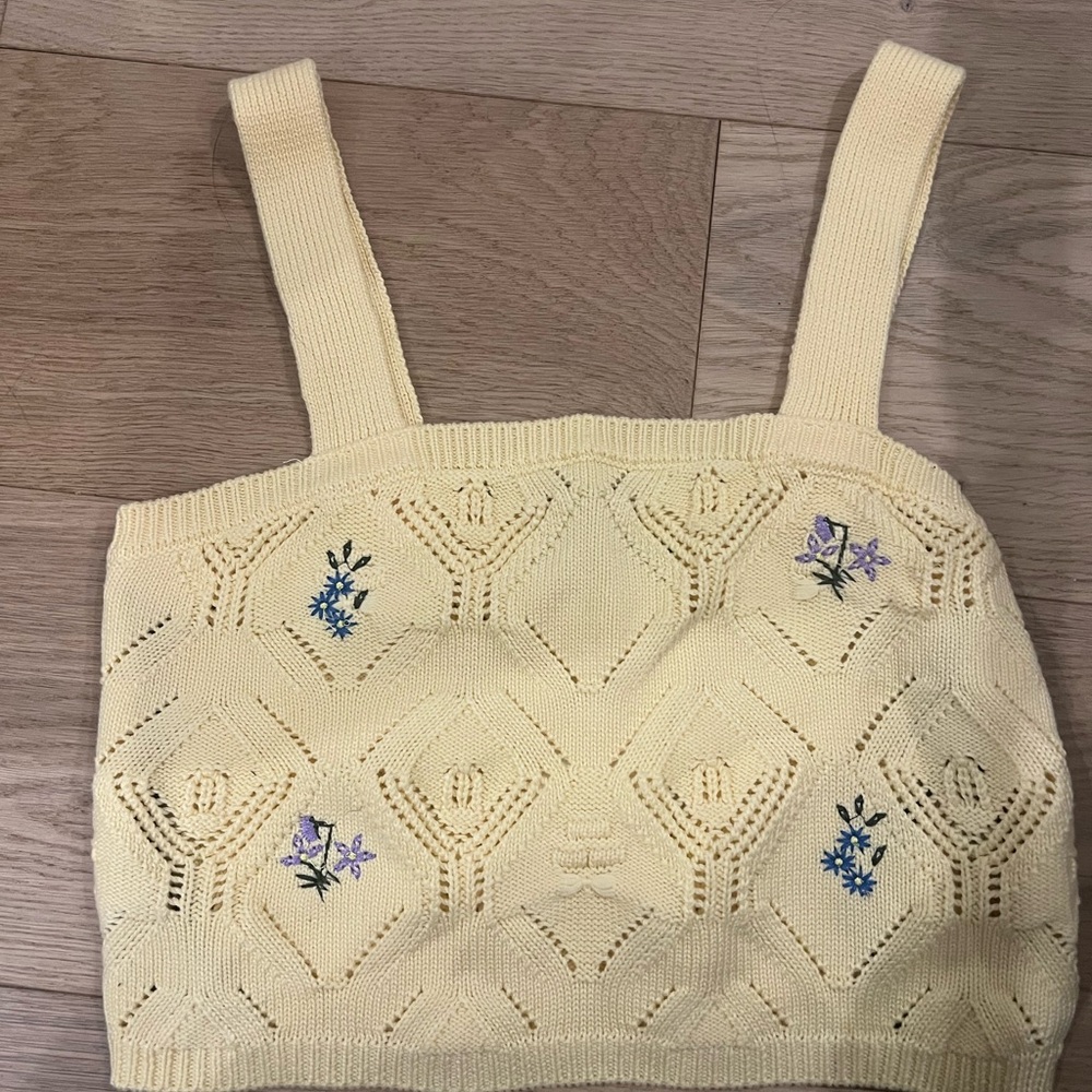 Yellow Knit Embroidered Women's Top